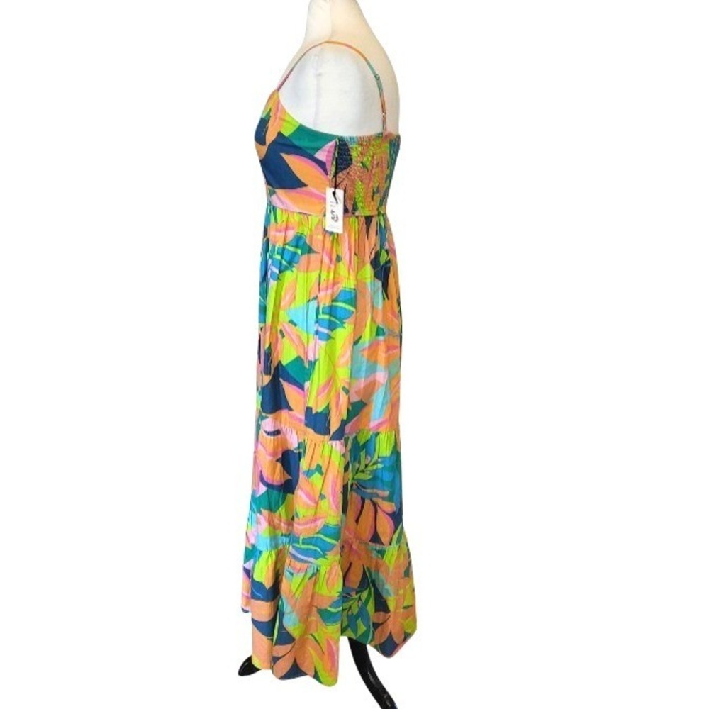 Sincerely Jules Tropical Floral Tiered Maxi Dress Cotton Smocked Back Medium NEW - Picture 4 of 9